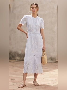 Joie Light Blue Eyelet Button-Down Midi Dress 2 xs